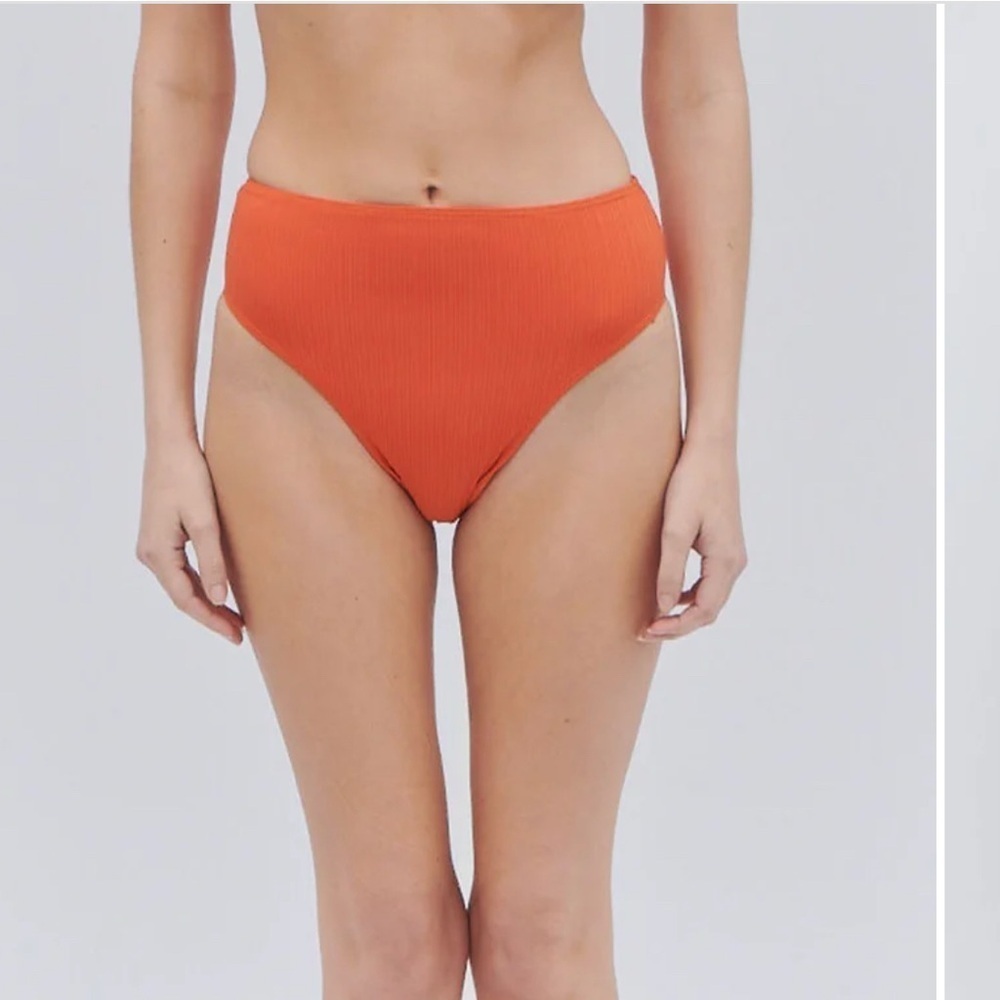 Frankie's Bikinis Jenna Plissé High Waist Bikini Bottom Vibrant Orange S